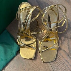 JLO gold wedge sandals